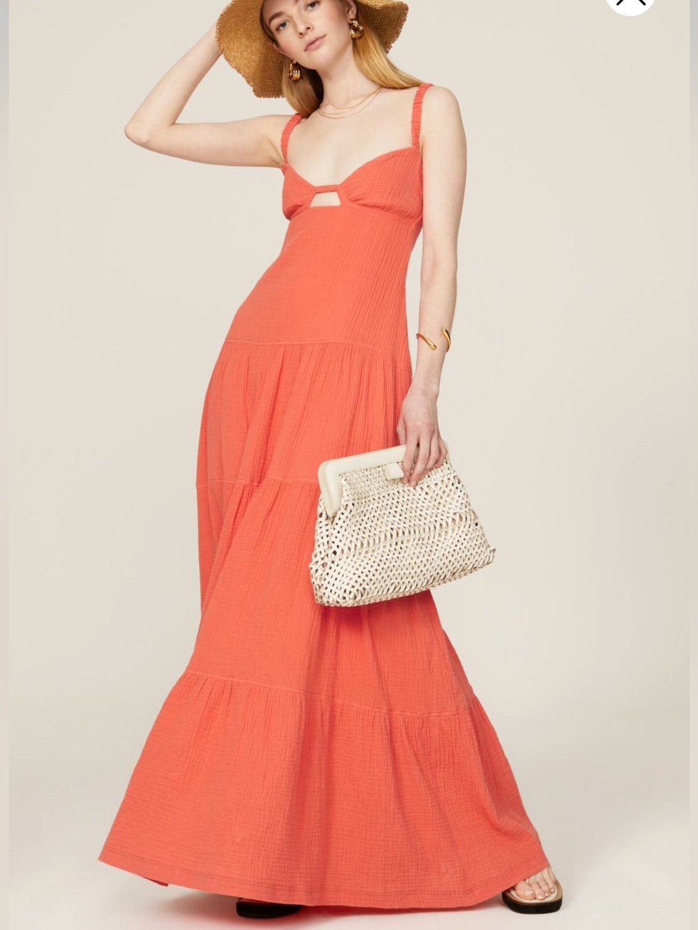 Jonathan Simkhai Vibrant Orange Sleeveless Tiered Maxi Dress